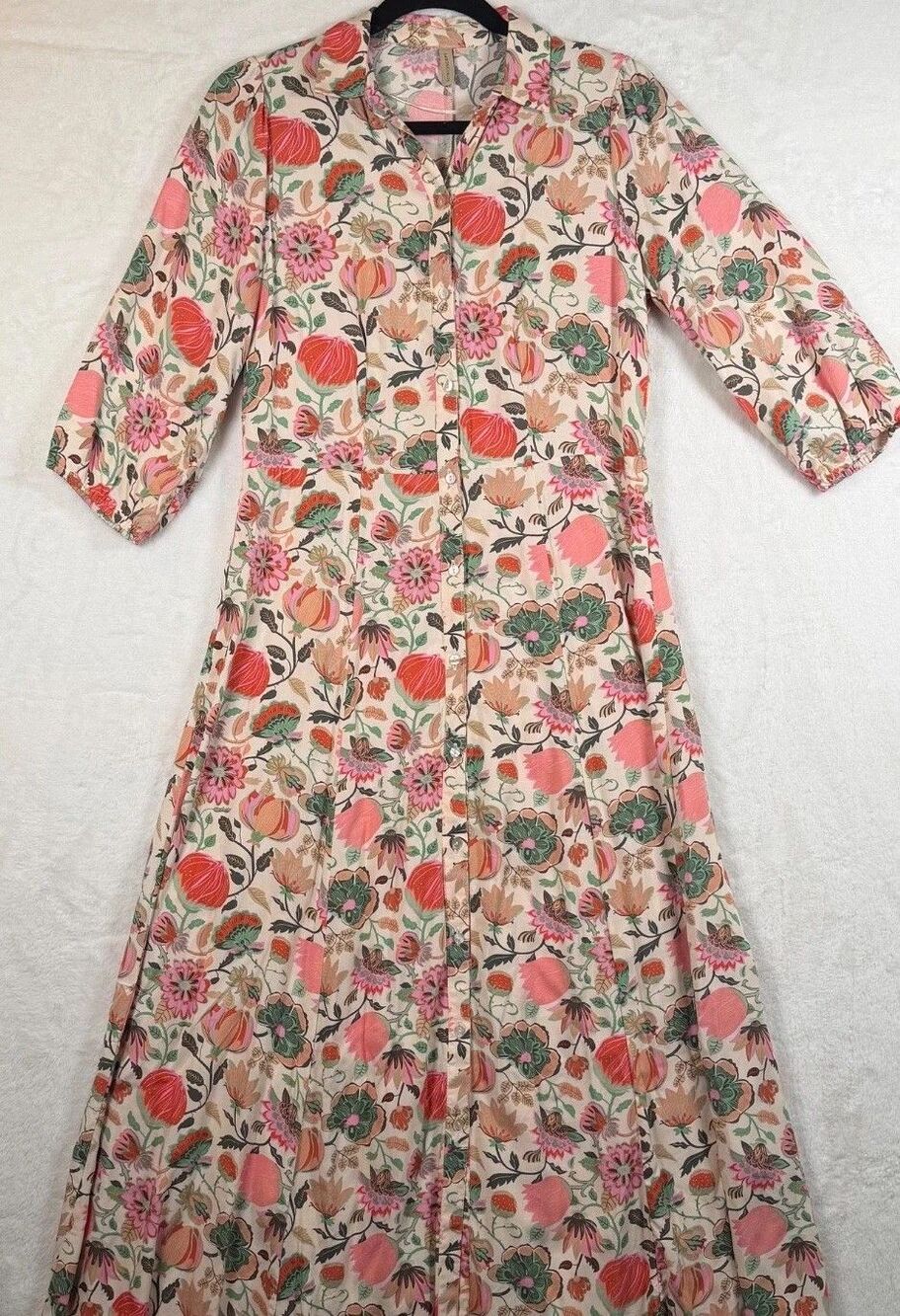 SoyaConcept Women’s S Floral Maxi Shirt Dress ECOVERO Viscose Button Front